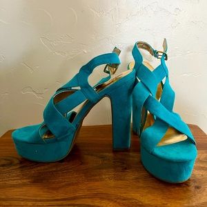 Mossimo Teal Suede Strappy Platform Sandals